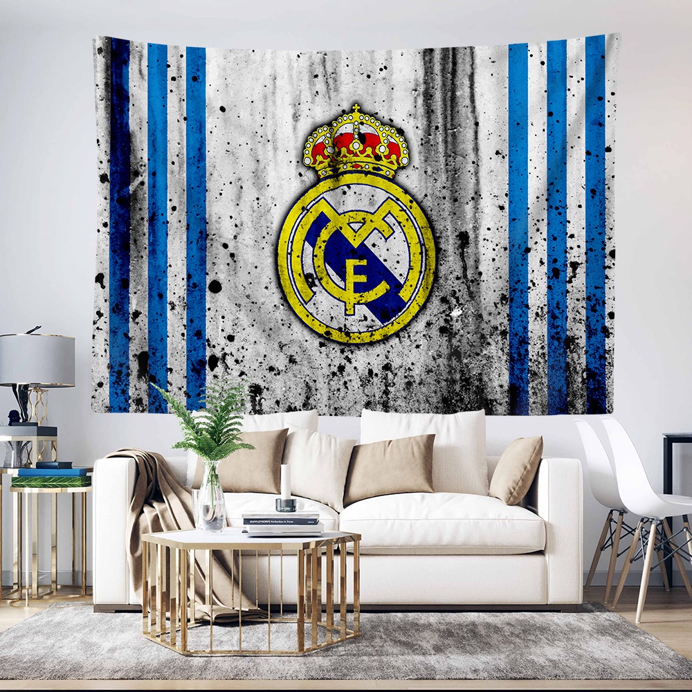 Áo Thun In Logo real madrid Thời Trang Năng Động Băng Dính polyester In logo Câu Lạc Bộ Bóng Đá Treo Tường Kèm Kẹp (Kẹp)