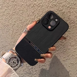 Sang Trọng Ốp Điện Thoại Da Chống Sốc Màu Đen / Xám Cho iphone 15 11 12 13 14 pro max plus iphone x xs max xr 7 8 plus 12 13