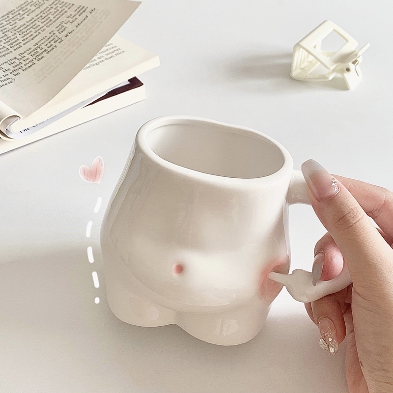 Cốc Uống Nước Véo Bụng Tạo Động Lực Giảm Béo Dễ Thương - Ly Sứ Đựng Nước Hình Mỡ Bụng Cute