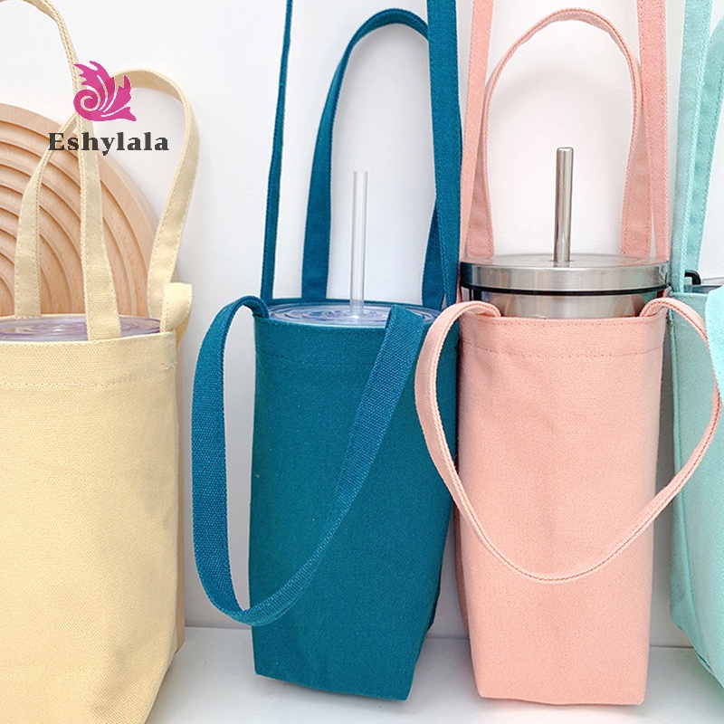 Túi đựng chai nước màu tinh khiết Túi đựng bình nước cầm tay bằng vải Canvas Vỏ chai nước dễ thương có dây đeo Túi cách nhiệt [MỚI]