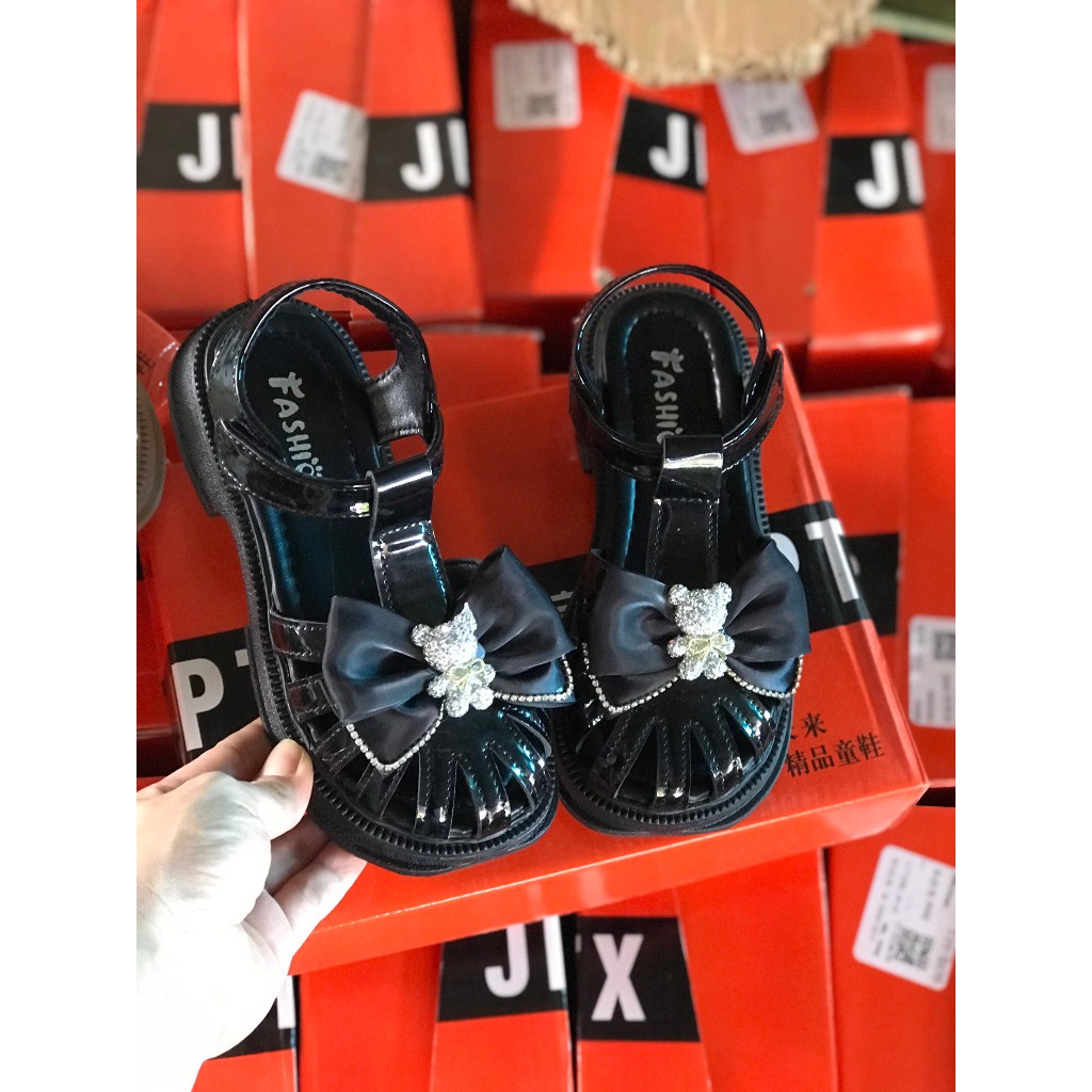 sandal bé gái dép rọ tập đi cho bé êm chân nơ gấu đính đá sáng QCCC có hộp cho bé từ 2 tuổi 7330 ( ảnh thật )