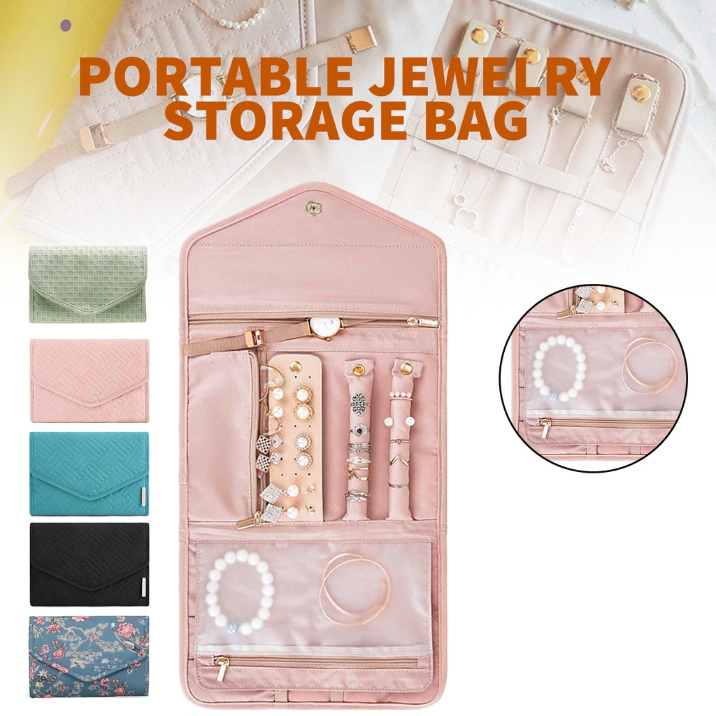 Portable Travel Jewelry Organizer Pouch Roll Foldable Ornament Case Storage  Bag