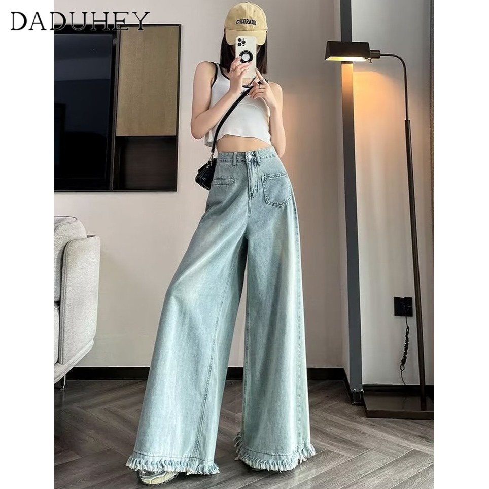 Ảnh Quần jean DADUHEY ống rộng lưng cao phong cách đường phố Mỹ cổ điển thời trang 2