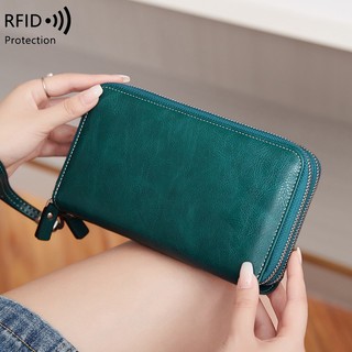 Ví Nữ RFID Chống Từ Tính Dây Kéo Hai Lớp Ví Dài Châu Âu Mỹ Retro Dung Tích Lớn Ví Ly Hợp Nữ Kẹp Dài Nhiều Thẻ Kẹp Dài