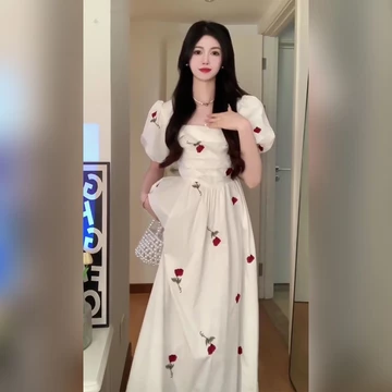 【Bess's house】váy babydoll dáng dài，váy hoa nhí dáng dài，váy tiểu thư sang chảnh，Đầm Hoa Mùa Hè 2023 Kích Thước Lớn Màu Trắng Phong Cách Hàn Quốc Mới，váy dài， 2 dây dáng dài，váy kiểu pháp，váy