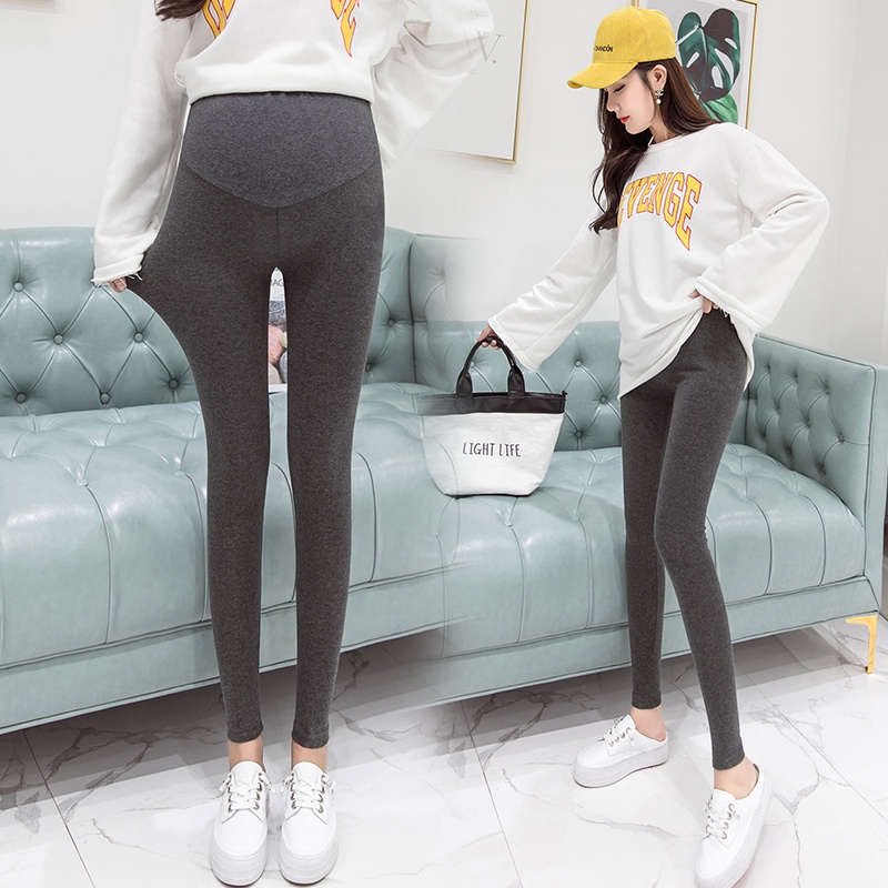 Quần Legging Lưng Cao Màu Trơn Thời Trang Thu Đông Cho Mẹ Bầu