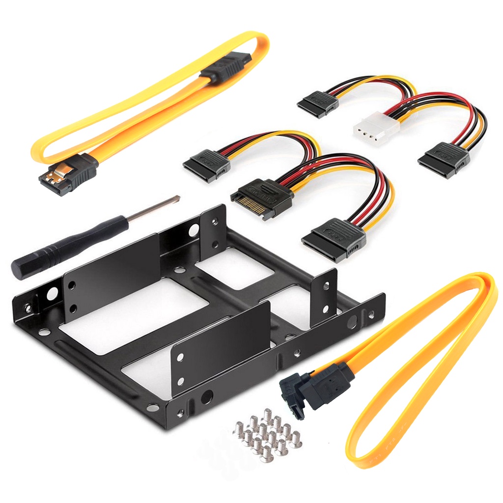 Bộ Phụ Kiện Gắn Giá Đỡ 2-Bay 2.5 Inch Sang 3.5 Inch HDD SSD Bằng Kim Loại Kèm Dây Cáp Nguồn SATA