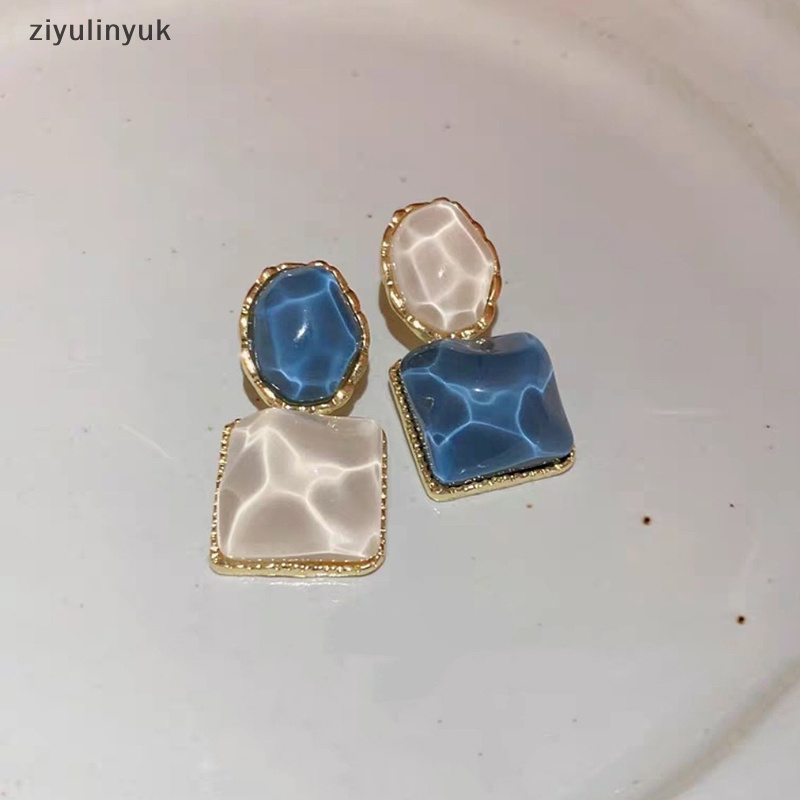 Bông Tai Dáng Dài Hình Học Bằng Resin Phong Cách Retro Thanh Lịch Thời Trang Cho Nữ