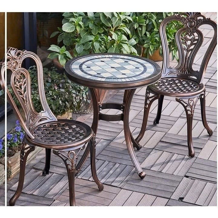 Bộ bàn ghế ban công ngoài trời Nhôm đúc đẹp Bàn ghế sân vườn ngoài trời mặt đá gốm Bộ bàn ghế - HP35