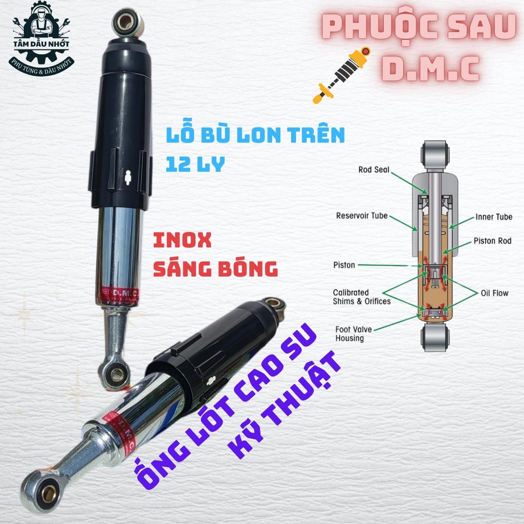 Phuộc sau FUTURE - tải 200kg, hoạt đông êm ái, ty dầu 10ly, 2 mức điều chỉnh độ tải nặng,