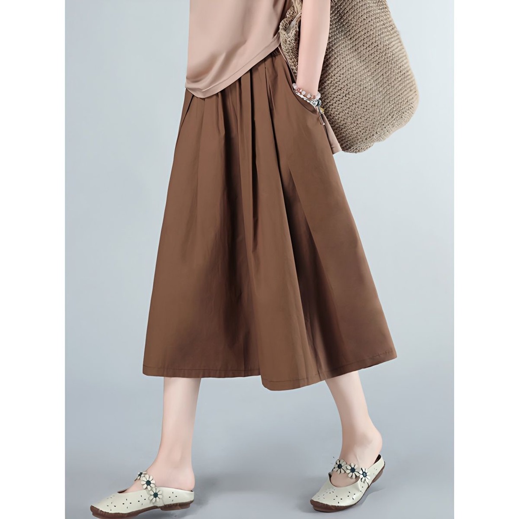 Plus Size Váy Nữ Mùa Hè Mới Đa Năng Thư Giãn Màu Trơn Chữ A