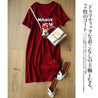 Đầm Thun midi Tay Ngắn Cổ Tròn In Hình Chuột mickey Thời Trang Mùa Hè 2023