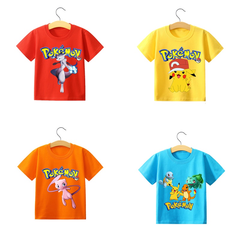 Áo Thun cotton Tay Ngắn In Hình pokemon pikachu Thời Trang Mùa Hè Cho Bé Trai
