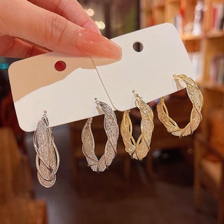 Bông Tai Hình Chữ c Đính Pha Lê Sang Trọng Phong Cách Hàn Quốc