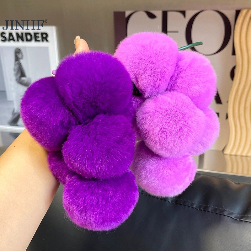 Jim Móc Khóa Hình Chùm Nho Pompom Lông Thỏ Mềm Mại