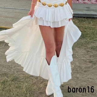 Risz Chân Váy midi Lưng Thun Co Giãn Màu Trắng Phong Cách boho Dành Cho Nữ