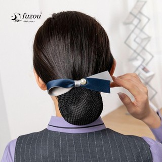 FUJIOU Nơ Lò Xo Kẹp, Ngọc Trai Ruy Băng Bun Snood, Thanh Lịch Phong Cách Hàn Quốc Mũ Kẹp Tóc Lưới Bao Nữ