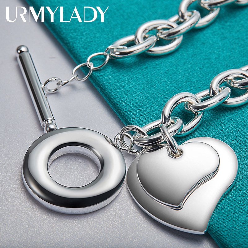 URMYLADY Bạc 925 Đôi Trái Tim Mặt Dây Chuyền Vòng Tay Nữ Tiệc Cưới Trang Sức Quyến Rũ