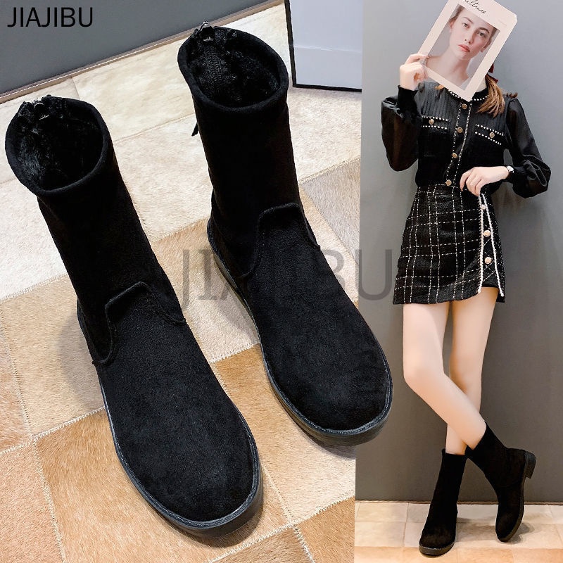 Size 35-43 Giày Bốt Chelsea Màu Đen Phong Cách Anh Giày Nữ Cỡ Lớn 42 Giày Bốt Mùa Đông Ấm Áp Suede Biker Boots Korean Fashion Platform Ankle Boots Casual Zipper Rider Boots Giày Bốt Ngắn Mũi Tròn Chống Trượt Cosplay Khởi Động Giày Bốt Nữ Phong Cách Preppy