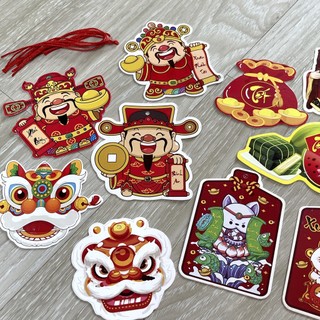 MEOWU Set 10 Tag Giấy Treo Trang Trí Tết 2026 Dây Treo Chữ Liễn Con Lân Thần Tài