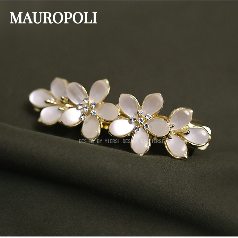 Mauropoli [Hàng Có Sẵn] Kẹp Tóc Hình Hoa Mắt Mèo Phẳng Sang Trọng Phong Cách Hàn Quốc
