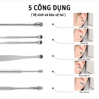 Bộ 5 Dụng Cụ Lấy Ráy Tai INox (Hộp Nhựa)