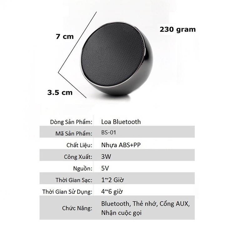 Loa bluetooth mini BS01 bọc thép âm bass cực hay cắm thẻ nhớ cổng 3.5 thẻ nhớ có mic đàm thoại