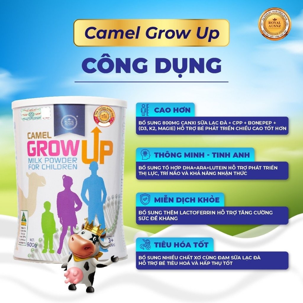 Ảnh Combo 2 Hộp Sữa Lạc Đà Camel Grow Up Milk Powder ROYAL AUSNZ Hỗ Trợ Tăng Chiều Cao Cho Bé Từ 3 Tuổi 900g/hộp 3