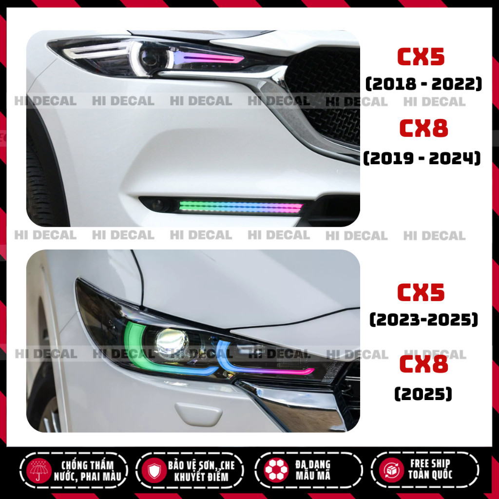 Tem dán đèn CX5 Cx8, decal dán đèn CX5 trang trí chống nước bền màu