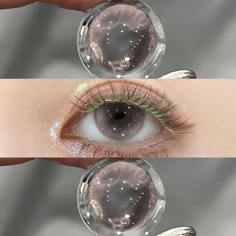 Set 2 Kính Áp Tròng Màu Đen contact lenses 0 ~ -8.00 black len 14.2mm lens cận lens nâu bean black 66