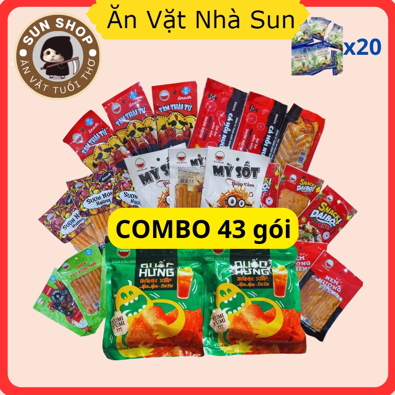 COMBO MIX 9 Loại 43 Gói Snack Cay Cay TẶNG 20 Gói Thạch Dừa, đồ ăn vặt