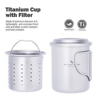 Boundless Voyage- 450ml Cốc Titan Có Bộ Lọc Cắm Trại Ngoài Trời Trà Cà Phê Cốc Di Động Nhẹ Máy Pha Trà Du Lịch Drinkware