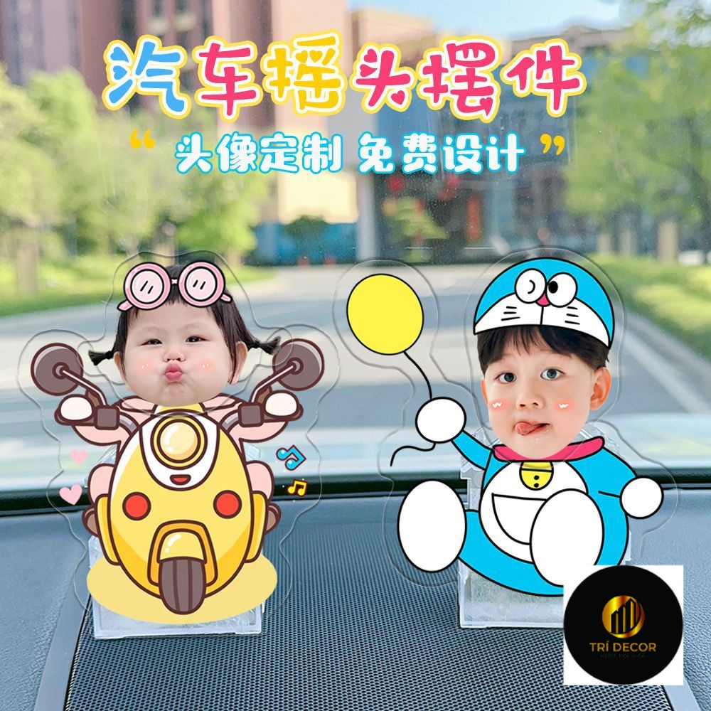 QUÀ TẶNG TÌNH YÊU Mô hình standee lắc đầu chạy pin ghép mặt theo yêu cầu  cute làm quà tặng, trang trí ô t