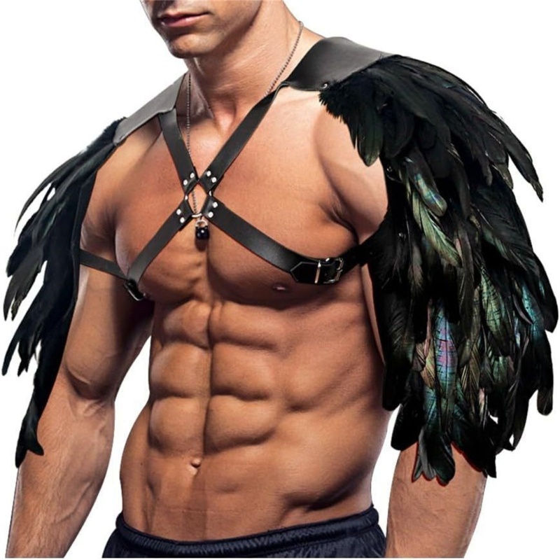 YIOI Lông Vũ Giáp Đôi Vai Bảo Vệ Dây Da PU Halloween Cosplay Đạo Cụ