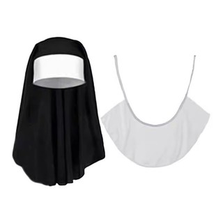 Nun Costume Set,Nun Hat,Cross Pendant Necklace,Knee Thigh  Socks,Nun Collar