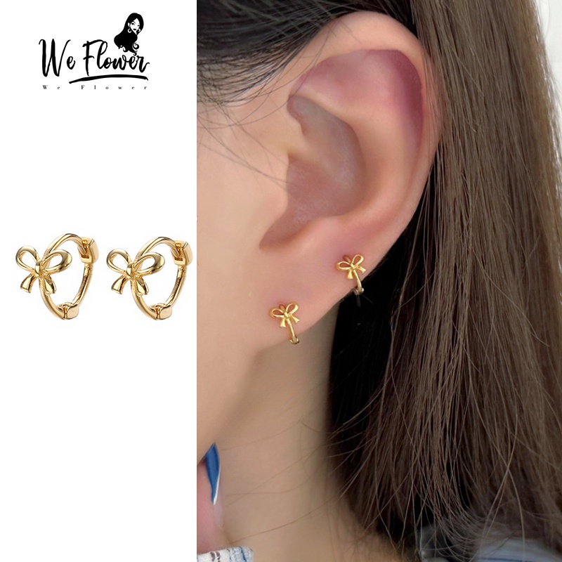 We flower Bông Tai Mạ Vàng 14k Hình Nơ Tròn Không Gây Dị Ứng Thời Trang Cho Nữ
