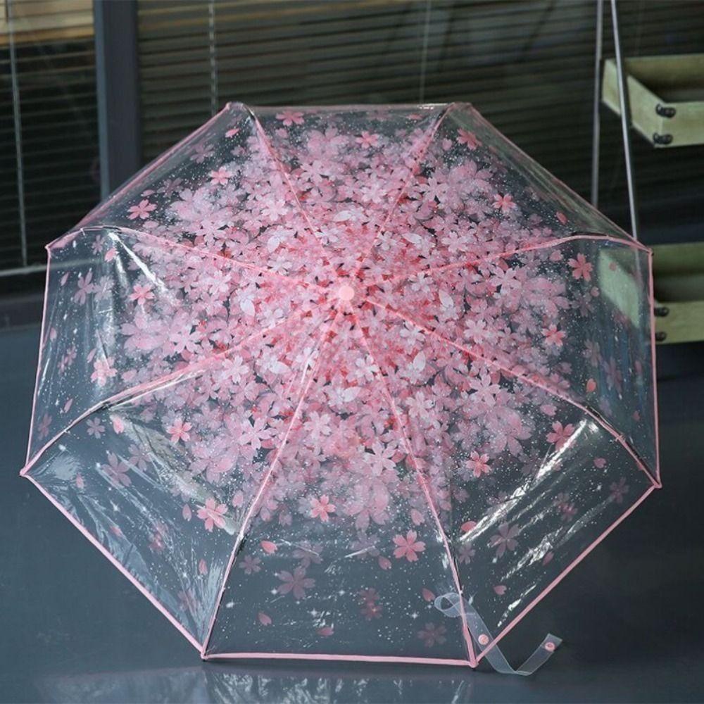 SENRTY Cherry Blossom Dù Trong Suốt, Ô Gấp Ngộ nghĩnh Chống Thấm Nước, Phim Hoạt Hình Dày Chống Gió Dễ Thương Bằng Tay Ô Sinh Viên
