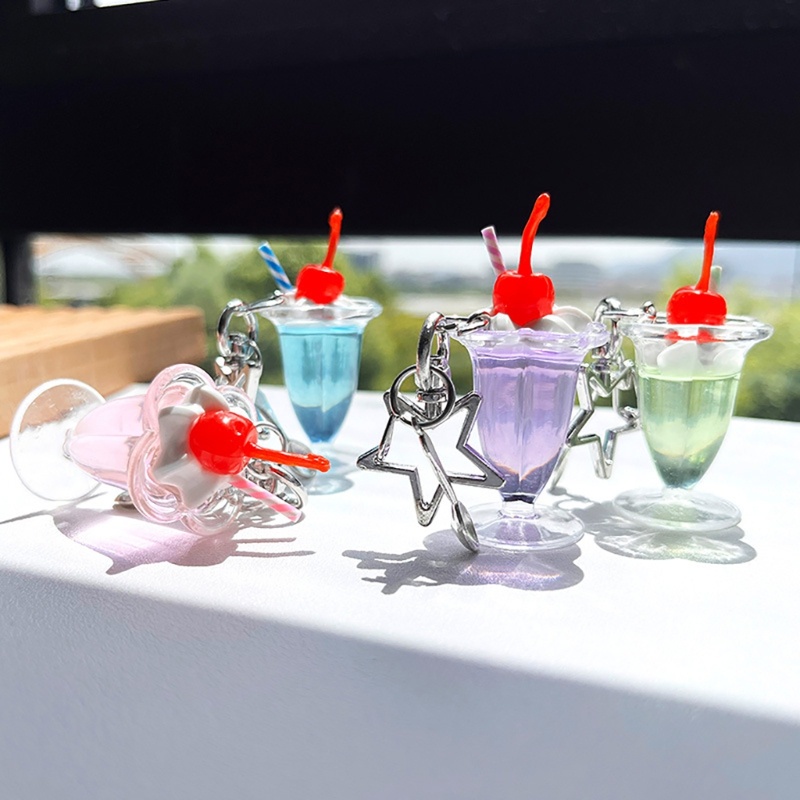 King Móc Khóa Hình Ly Kem / cherry Dễ Thương Dùng Trang Trí Túi Xách / Xe Hơi