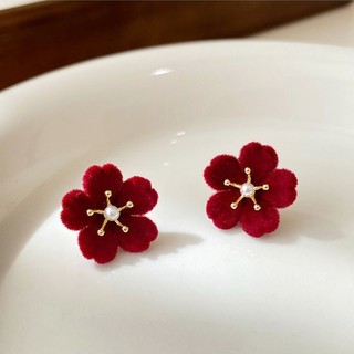 Bông Tai Nhung Hình Hoa Anh Đào Dễ Thương