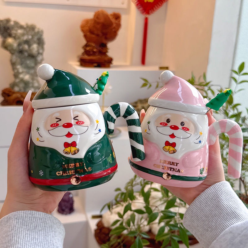 [3 Màu] Cốc Gốm Sáng Tạo Cao Cấp Giáng Sinh ins Phong Cách Tiệc Quà Tặng Hộp Quà Cao Cấp Có Nắp Thìa Cốc Cà Phê Chịu Nhiệt Độ Cao