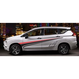 Tem Sườn Xe Ô Tô Xpander, Team Decal Oto Sọc Đỏ đen, tặng kèm nắp bình xăng hoặc tem chữ kí theo yêu cầu