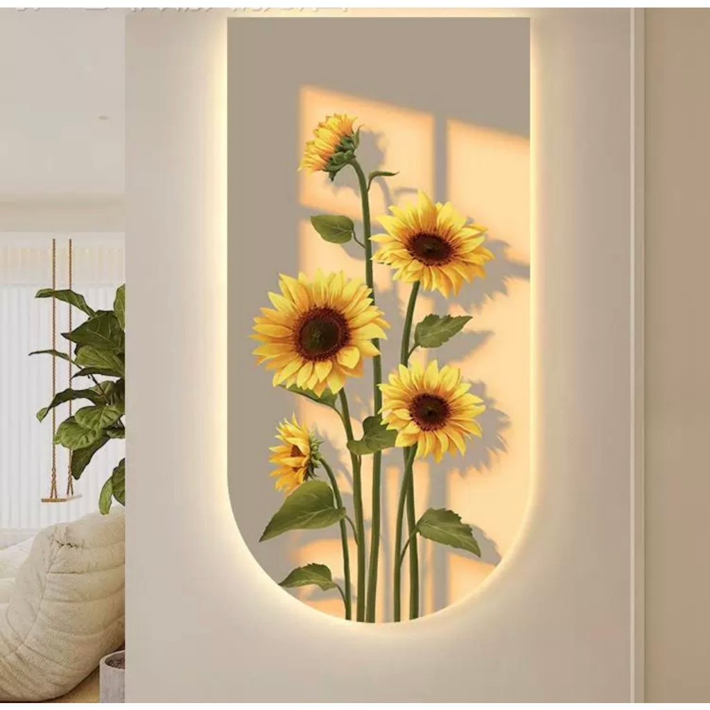Trang Tráng Gương 3D Led Hoa Hướng Dương Trang Trí Phòng Phủ Vợ Chồng, Cửa Hàng, Nhà Trẻ, Quà Tặng Người Thân