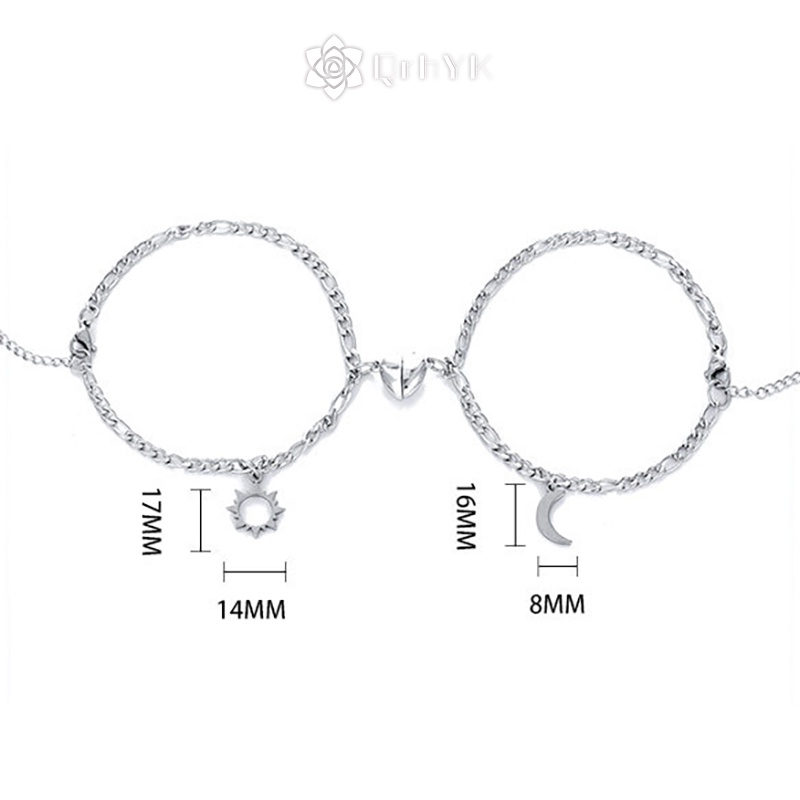 Qr Set 2 Vòng Tay Mặt Trăng Và Mặt Trời Bằng Thép Không Gỉ Không Phai Màu Phong Cách hip hop Cho Cặp Đôi Mới
