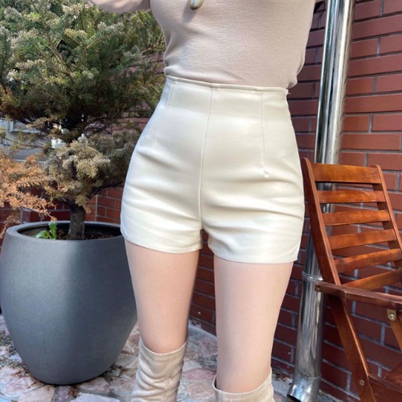 Quần Short Legging Da PU Lưng Cao Ống Rộng Cỡ Lớn Thời Trang Thu Đông Cho Nữ