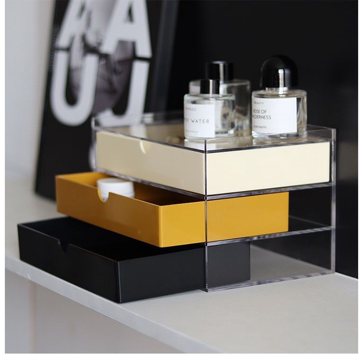 Hộp lưu trữ ngăn kéo màu tương phản thời trung cổ Hộp lưu trữ nhiều lớp Acrylic trong suốt Hộp tổ chức để bàn Hộp lưu trữ mỹ phẩm Hộp lưu trữ đồ trang sức Hộp lưu trữ khác nhau