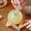 Cốc thủy tinh hình cầu DELMER, Cốc uống trong suốt hình quả bóng Ronud, Đồ thủy tinh thanh có ống hút có chân đế gỗ Sữa cốc đựng nước ép