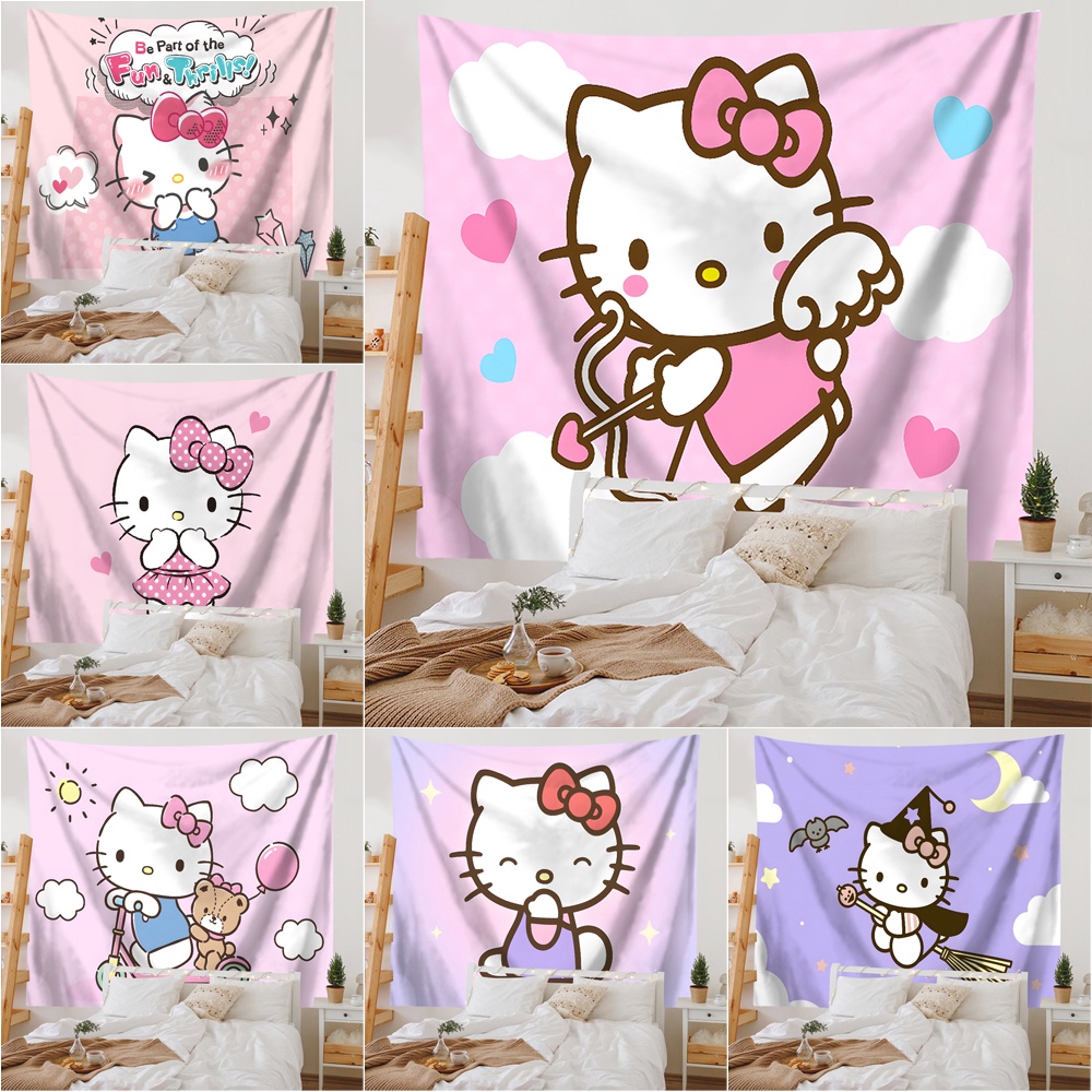 Thảm Treo Tường Trang Trí Phòng Ngủ Hình hello kitty