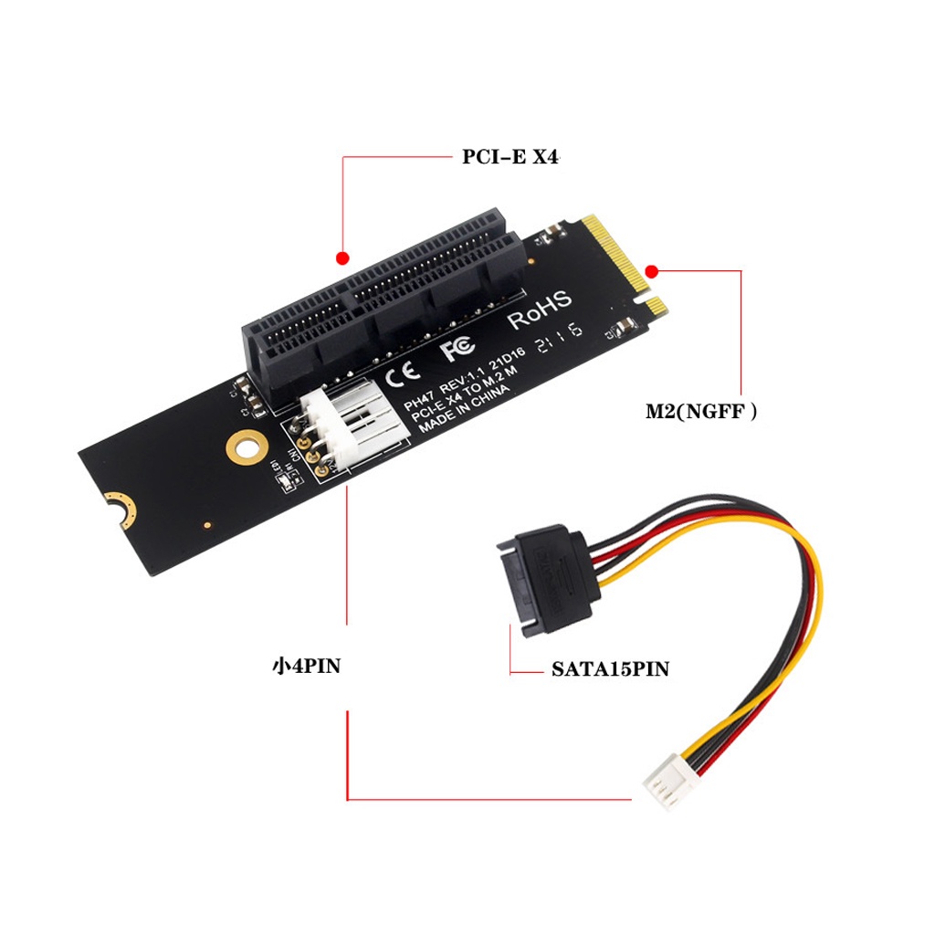 Jmt Thẻ Chuyển Đổi pci-e 4x m2 m key Sang pcie x4 Kèm Đèn led Cho ngff m.2 2260 2280 ssd