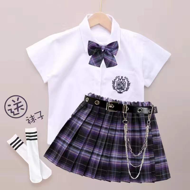 Bộ đồ bé gái lớn jk Váy đồng phục Váy xếp ly mùa hè Bộ đồ trẻ em jk Váy kẻ sọc cô gái jk Váy đồng phục mùa hè Váy học sinh tiểu học Quần áo trẻ em Bộ đồ phong cách Preppy Váy xếp ly Váy mùa hè Bộ đồ váy xếp li