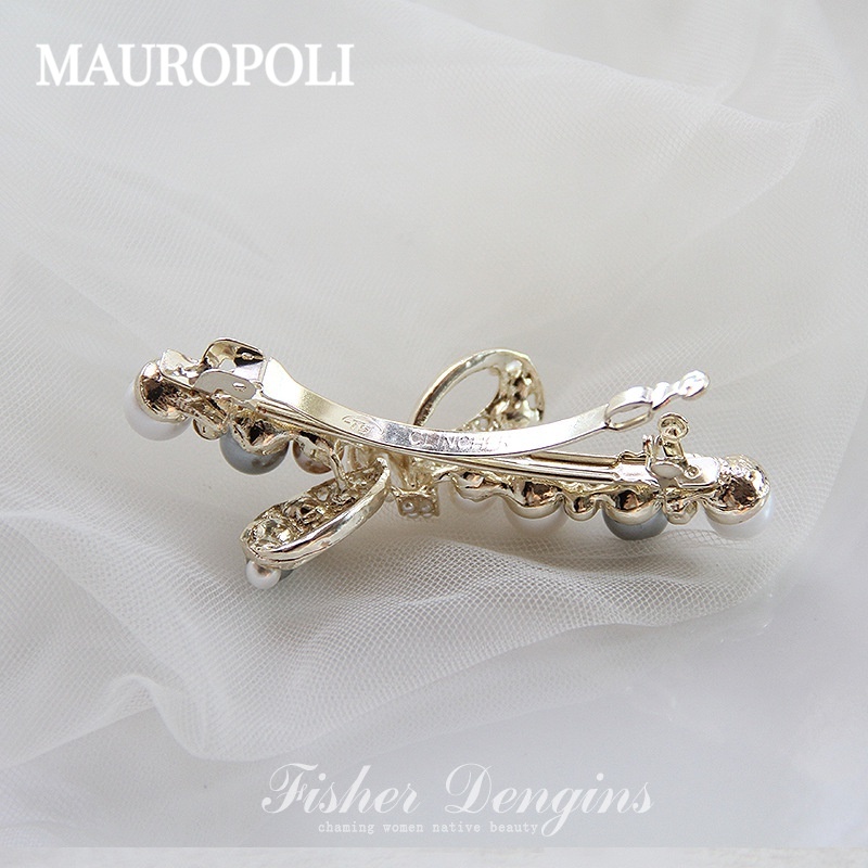 Mauropoli Kẹp tóc ngọc trai nơ đính đá phong cách Hàn Quốc, phụ kiện mùa xuân cho nữ